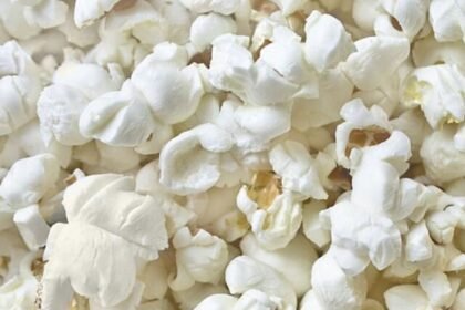 Texture made of many pieces of popcorn taken from above